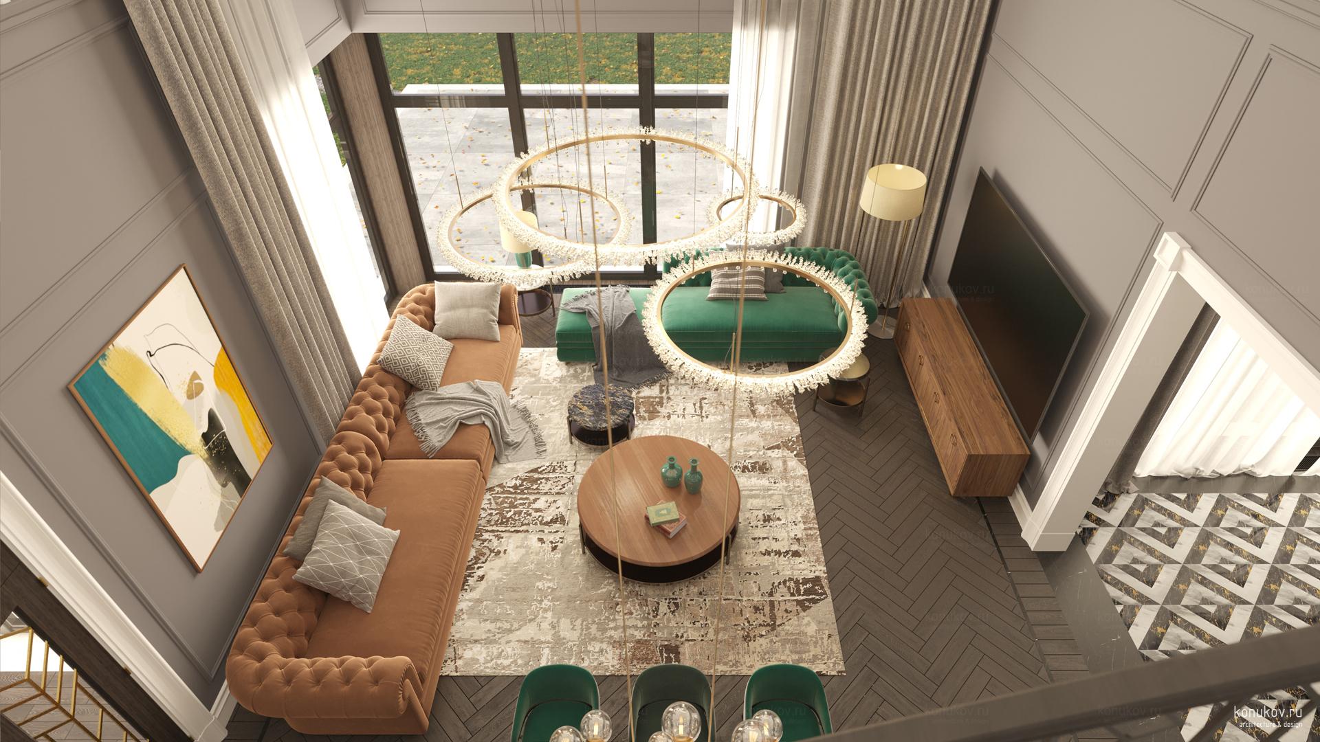 Вид на гостиную со второго этажа