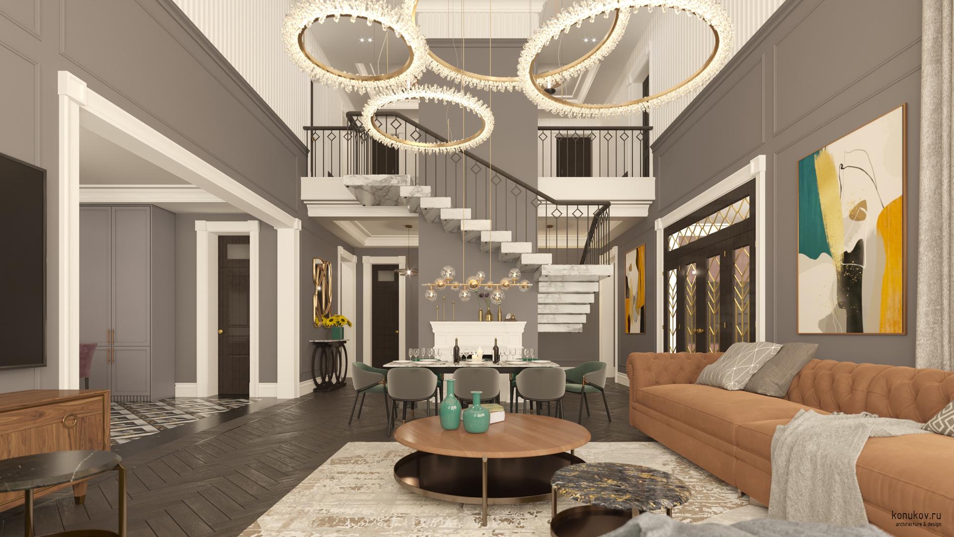 Гостиная вид на лестницу