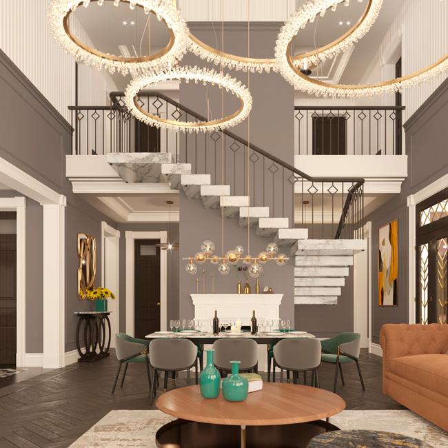 Основной блок помещений. Холл, гостиная, кухня