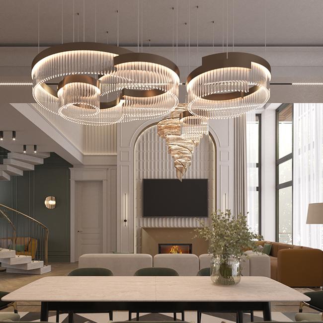 Гостинная кухня и лестница