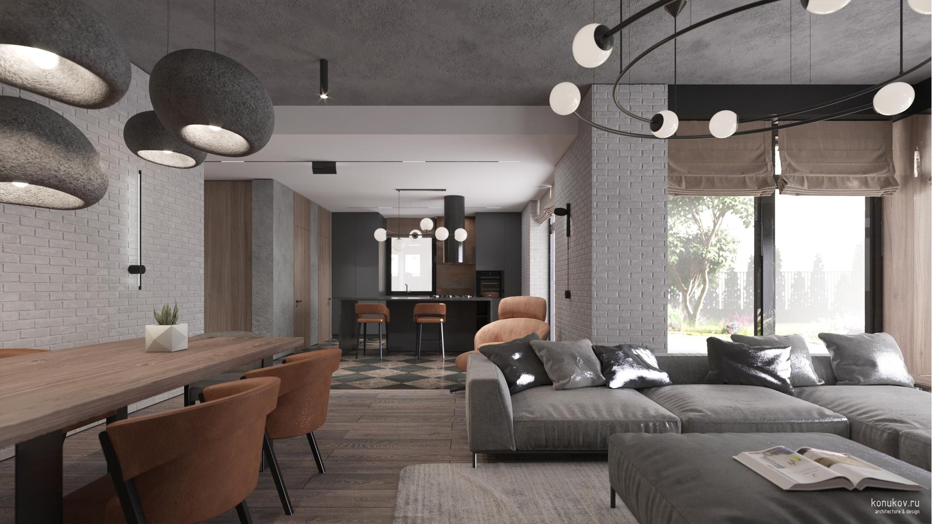 Вид на кухню из гостиной