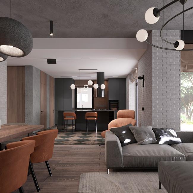 Основная группа помещений. Хол, кухня, гостинная