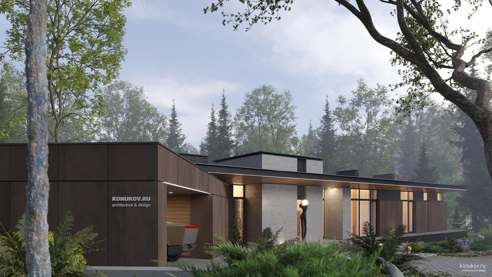 Одноэтажный дом на сложном участке с большим перепадом рельефа