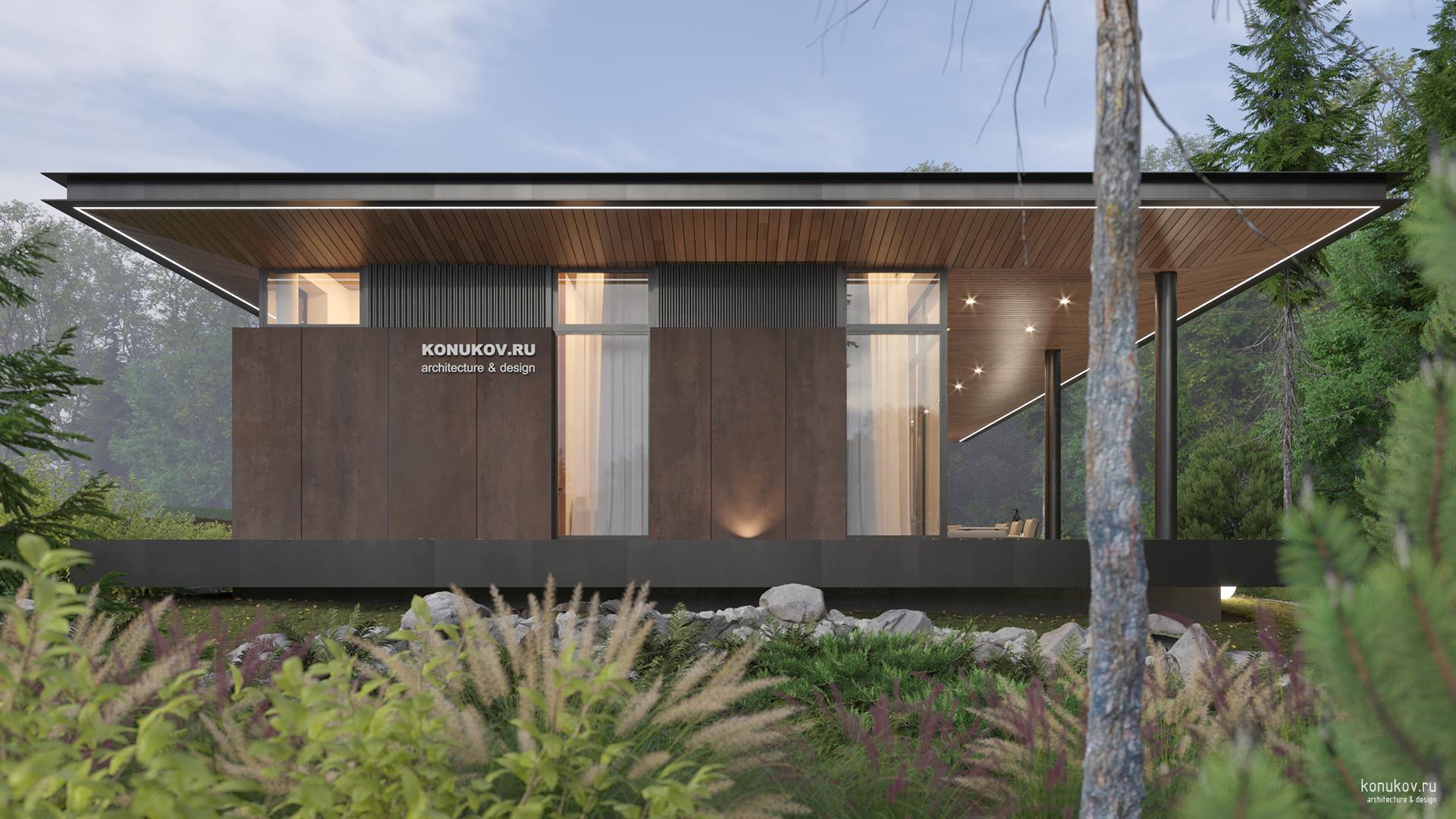 Одноэтажный дом на сложном участке с большим перепадом рельефа