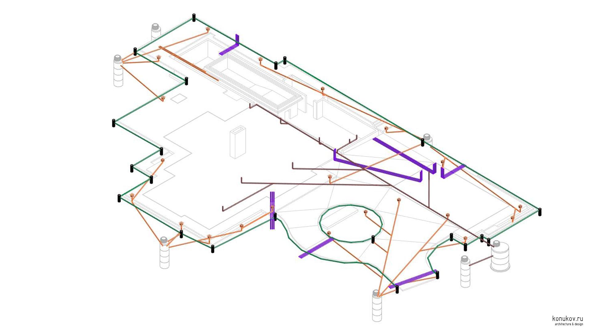 Изометрия сети наружного водоснабжения, водоотведения и канализации