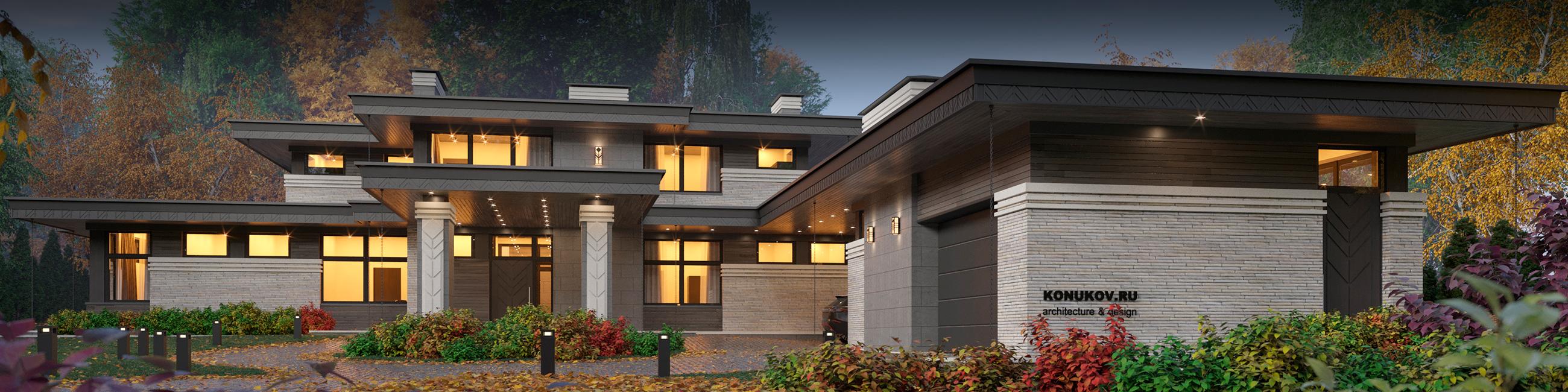 Дом с гаражом и бассейном с плоской кровлей