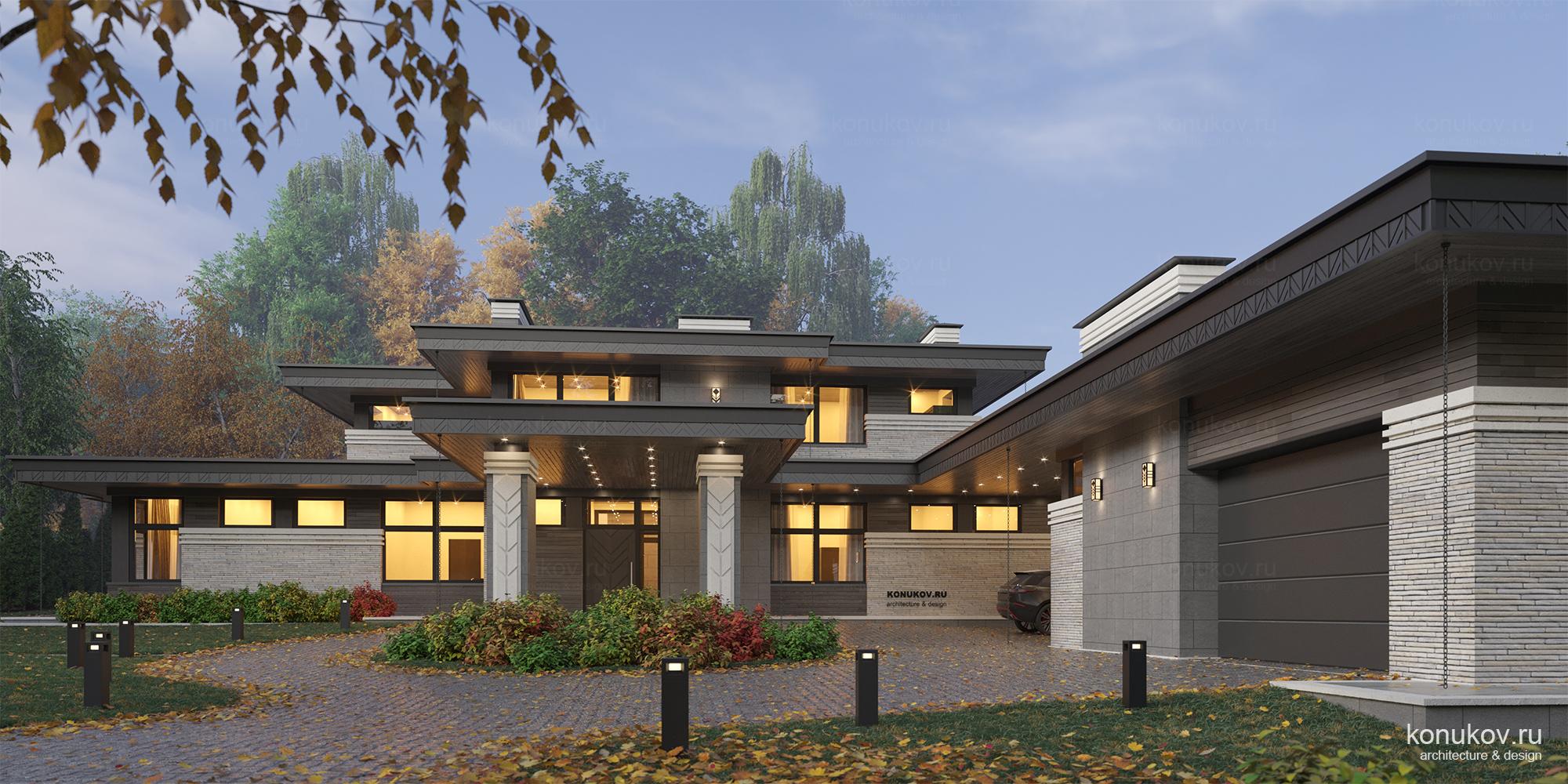 Дом с гаражом и бассейном с плоской кровлей