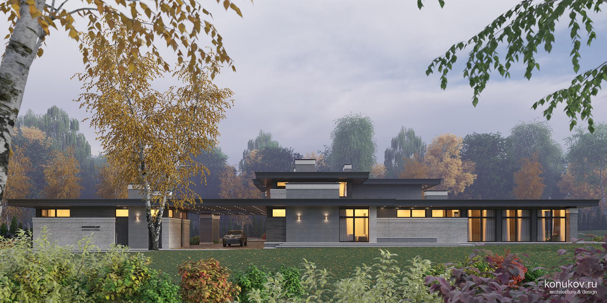 Дом с гаражом и бассейном с плоской кровлей