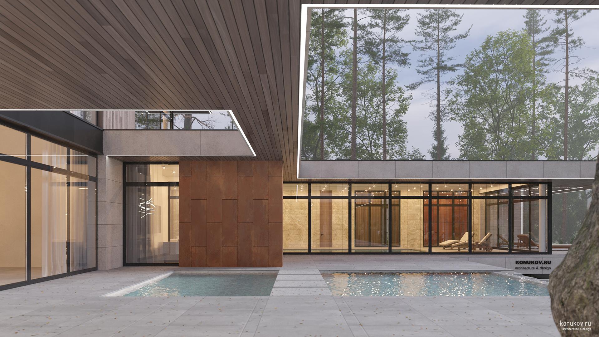 Дом с бассейном и большим общий пространством