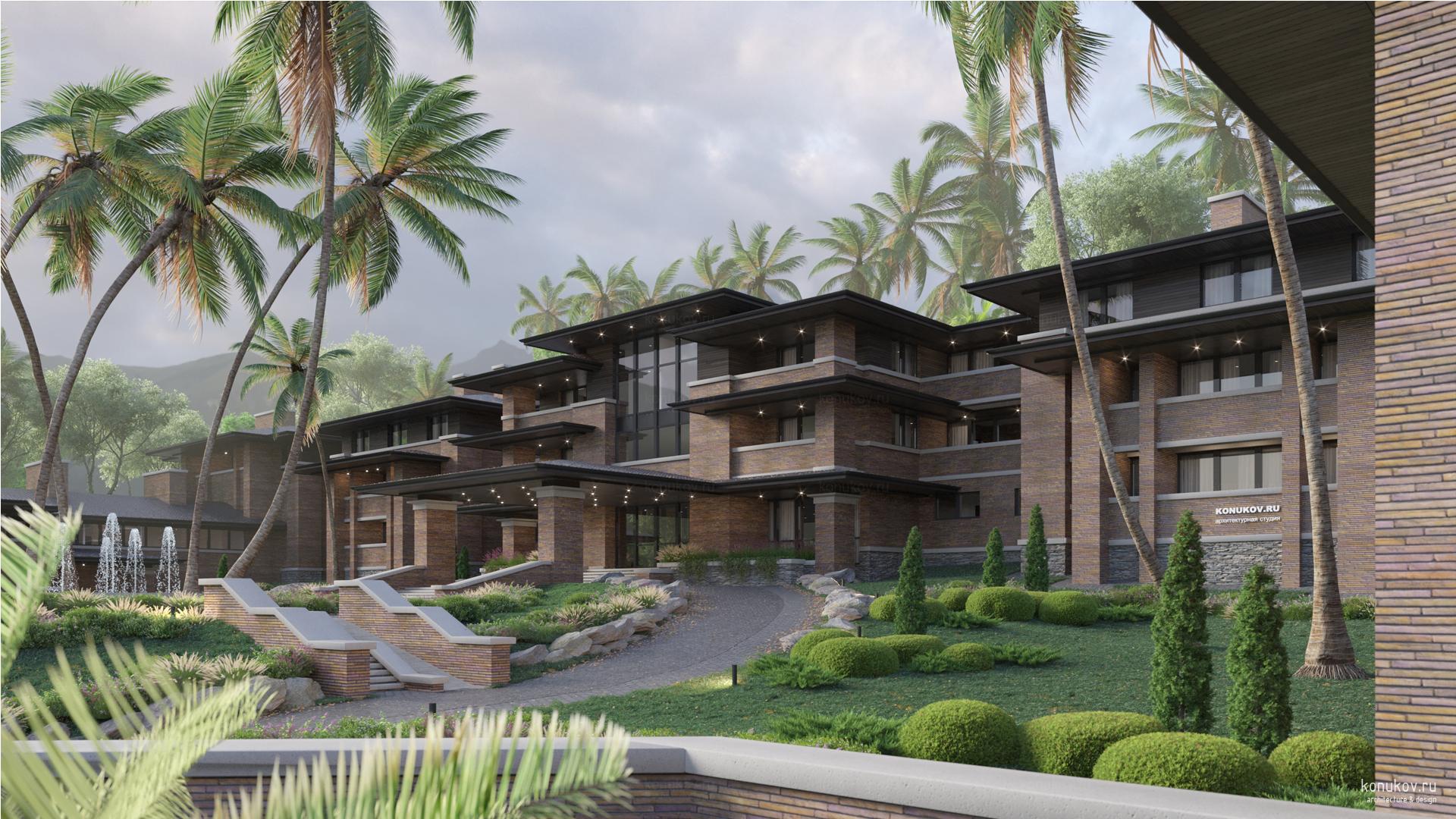 Гостиница в горах с большим перепадом рельефа