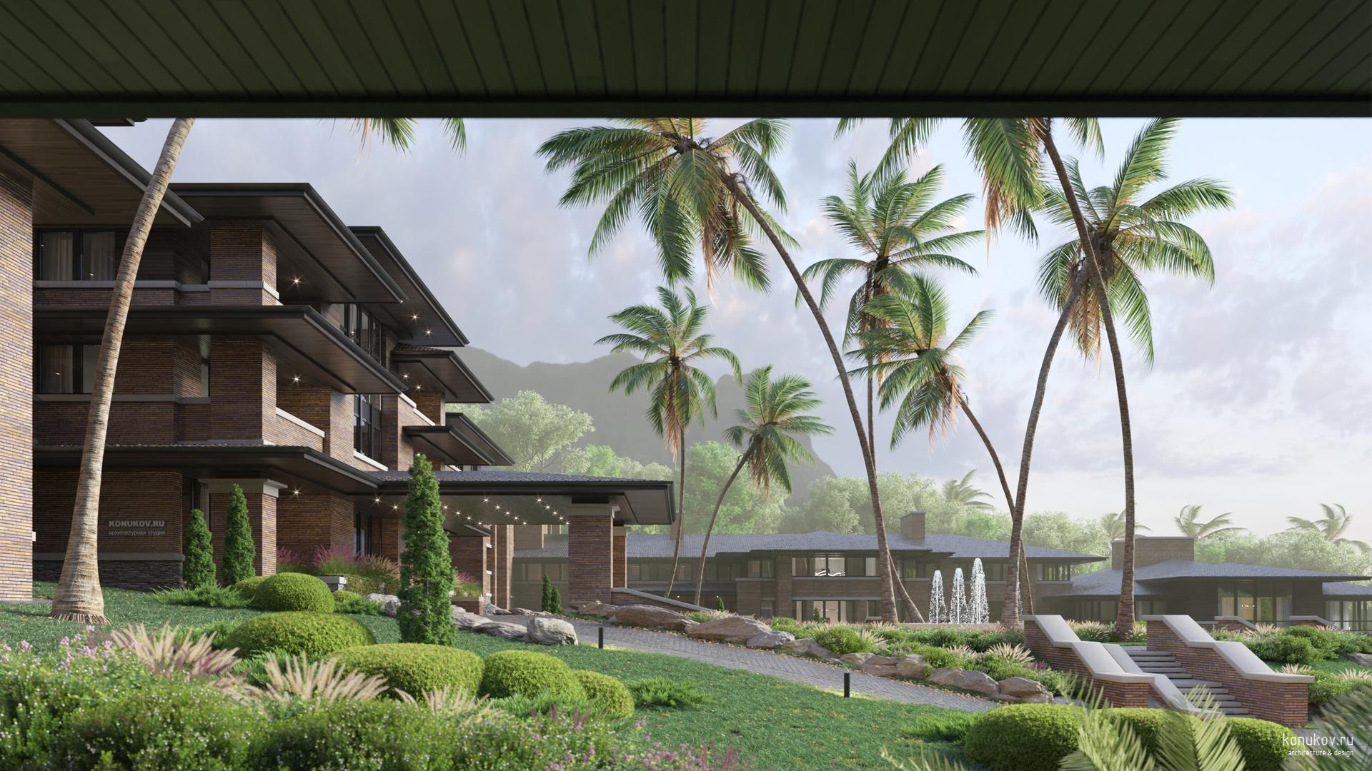 Гостиница в горах с большим перепадом рельефа