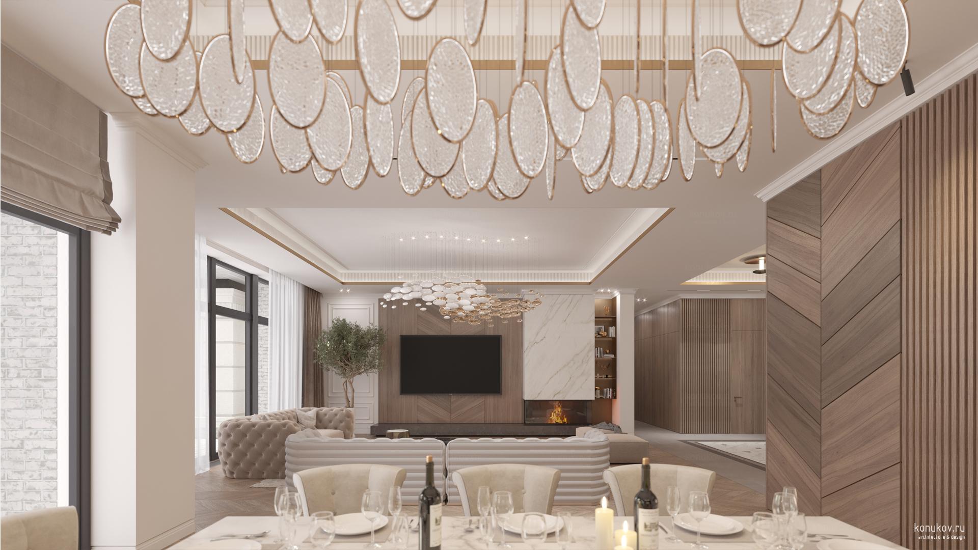 Вид из кухни на гостиную