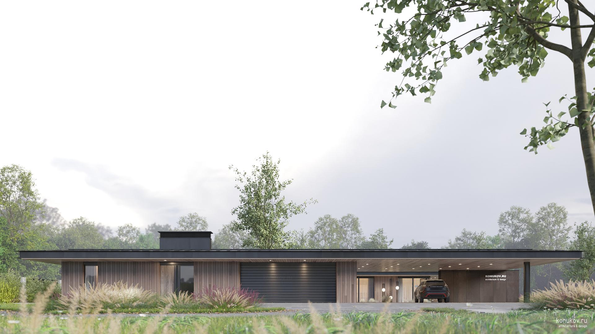 Дом с отдельно стоящим гаражом под одной кровлей