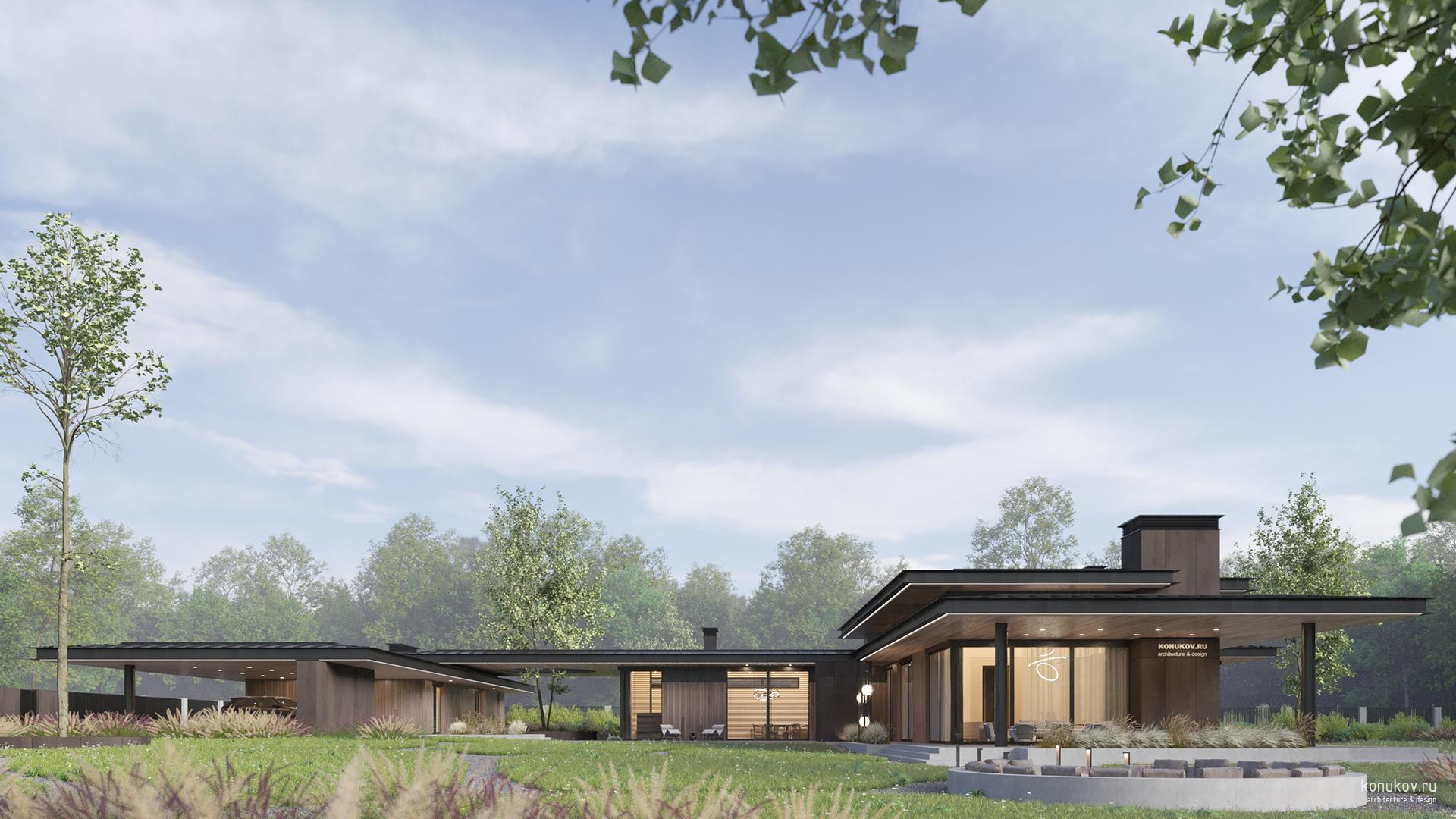 Дом с отдельно стоящим гаражом под одной кровлей