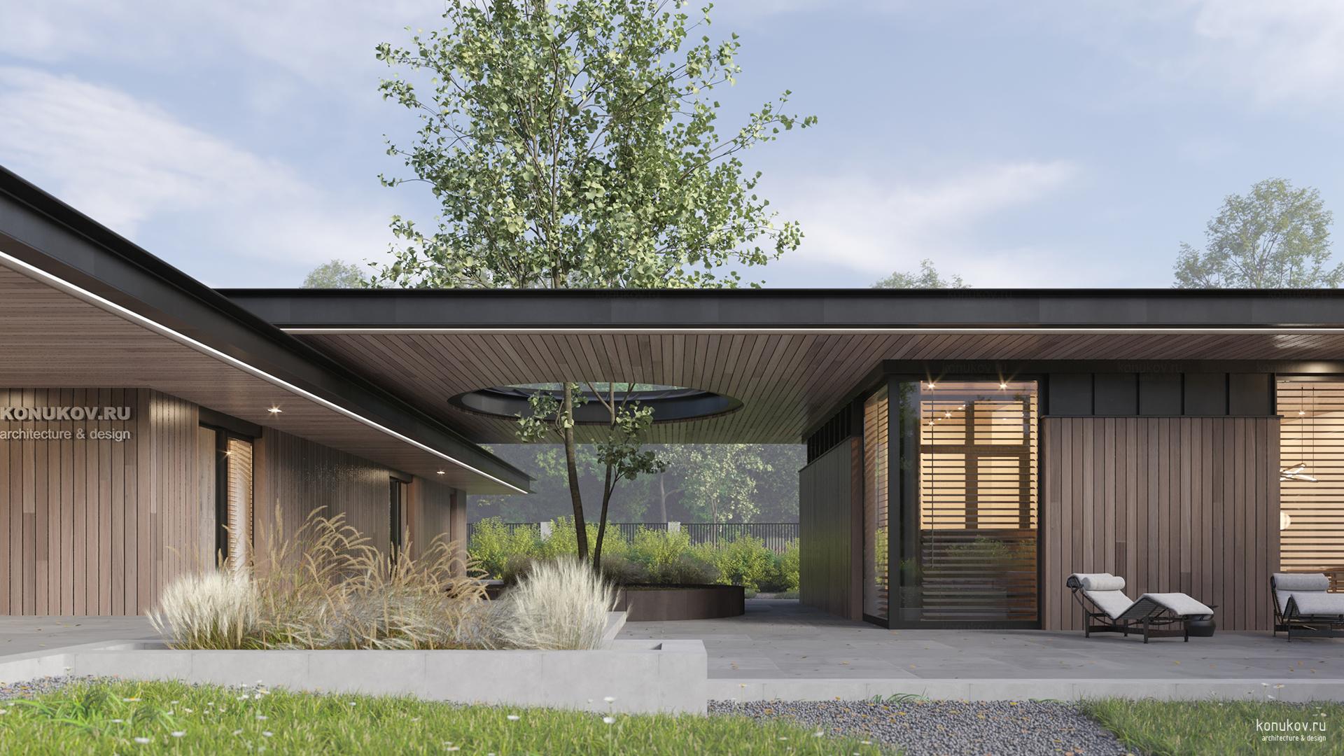 Дом с отдельно стоящим гаражом под одной кровлей