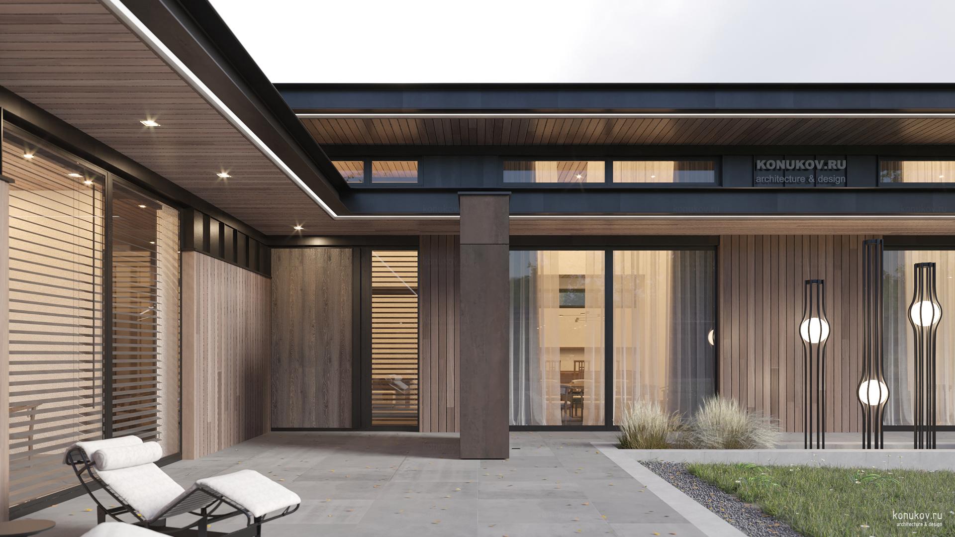 Дом с отдельно стоящим гаражом под одной кровлей