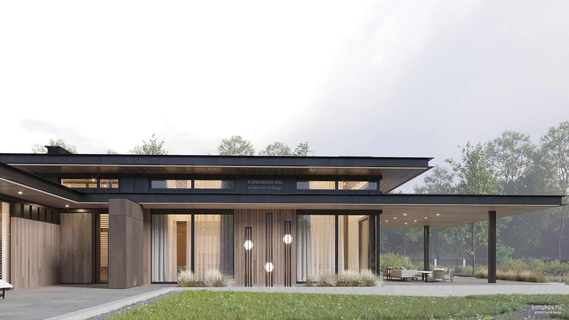 Дом с отдельно стоящим гаражом под одной кровлей