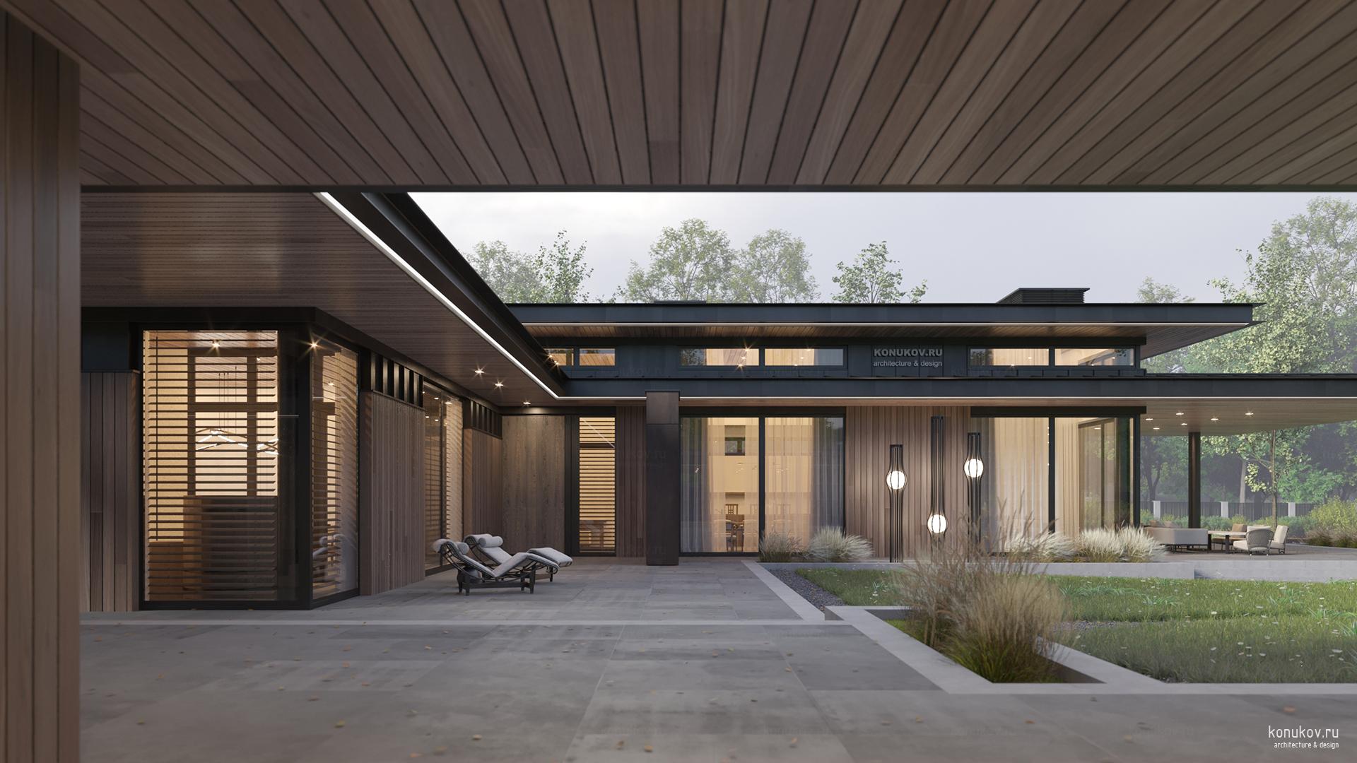 Дом с отдельно стоящим гаражом под одной кровлей