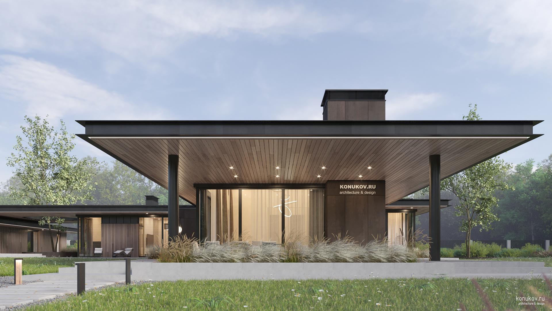 Дом с отдельно стоящим гаражом под одной кровлей