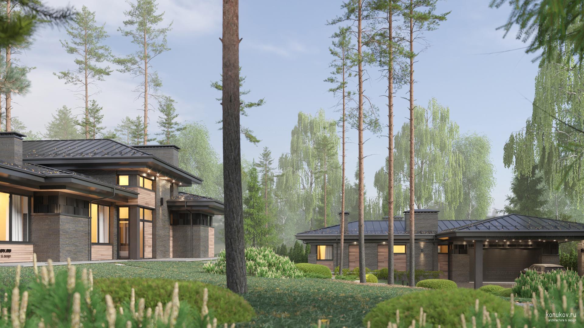 Одноэтажный дом с гаражом-эллингом на Истринском водохранилище