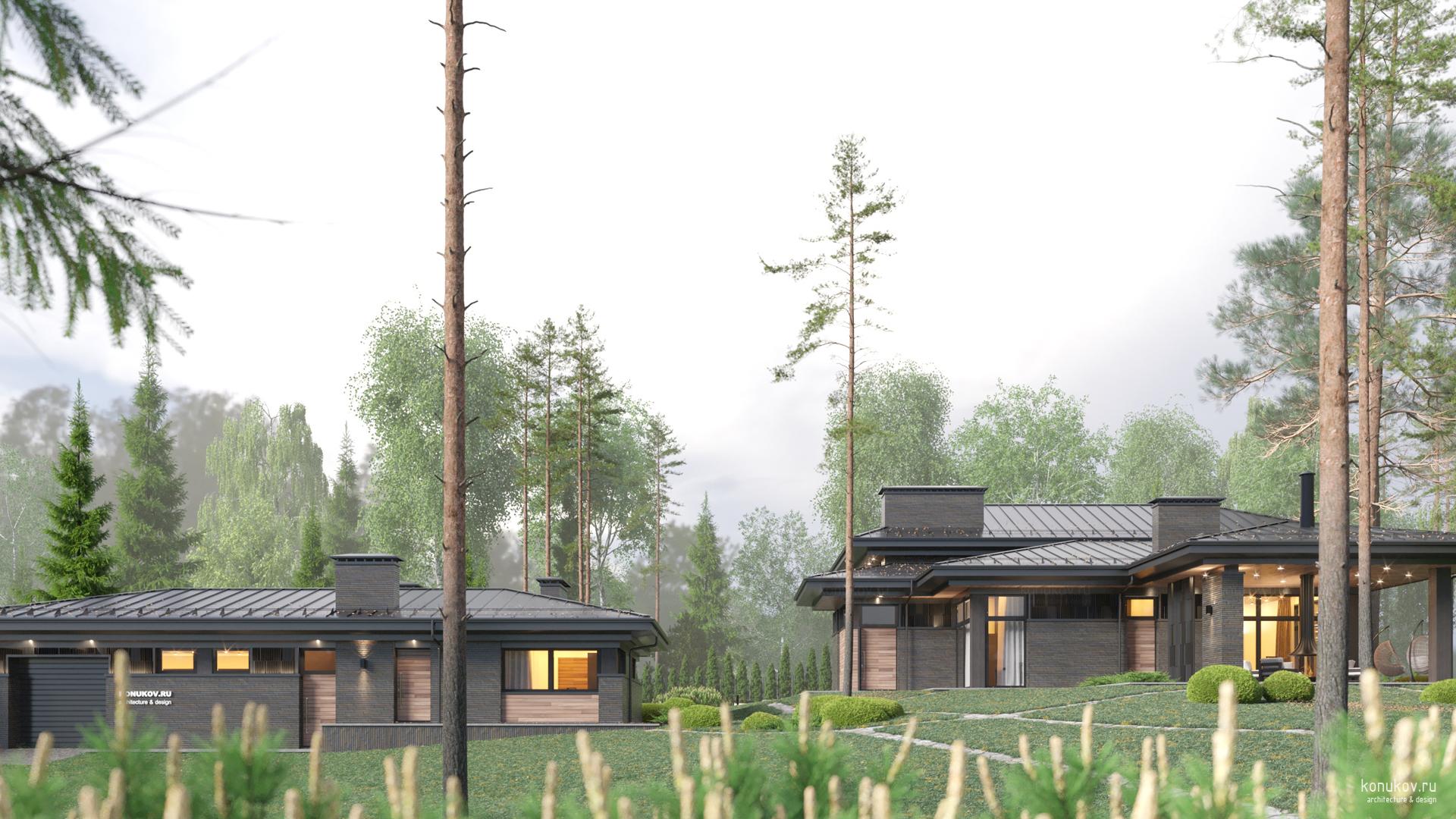 Одноэтажный дом с гаражом-эллингом на Истринском водохранилище