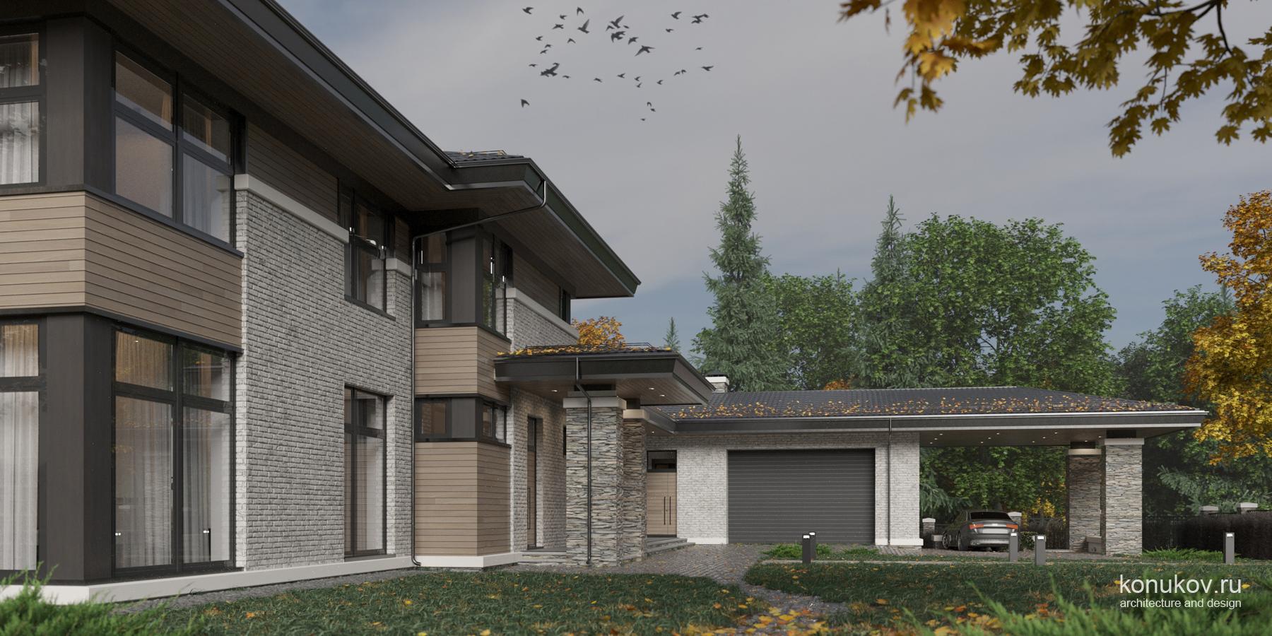 Дом с баней и гаражом на участке с уклоном