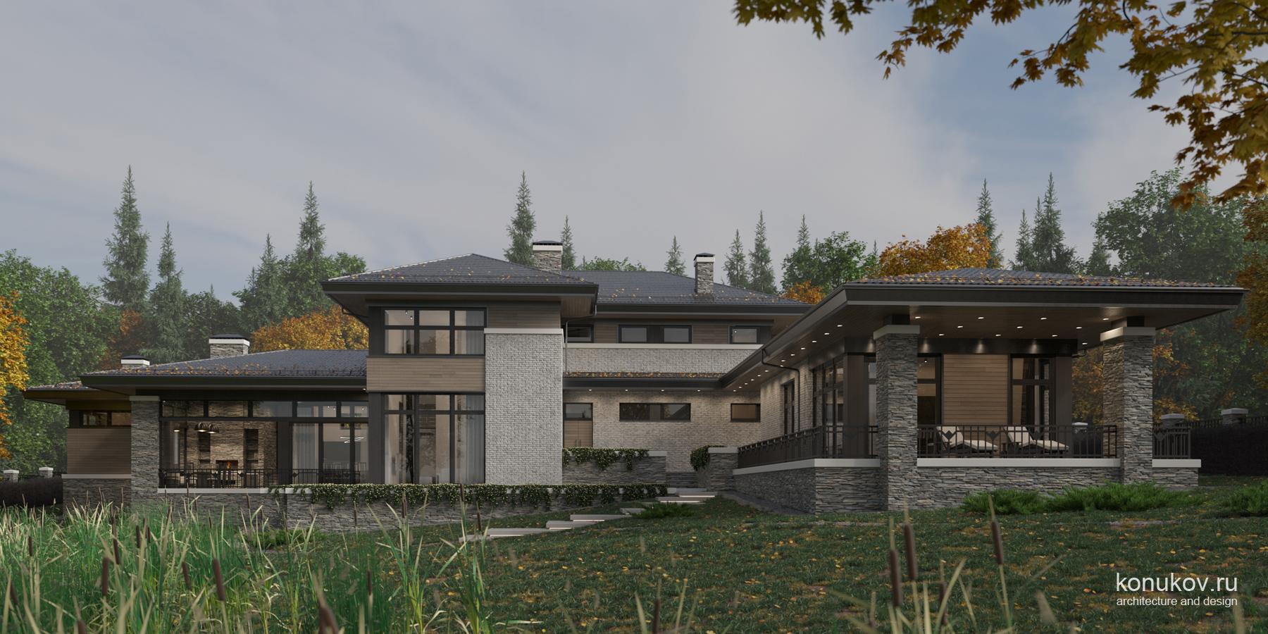 Дом с баней и гаражом на участке с уклоном