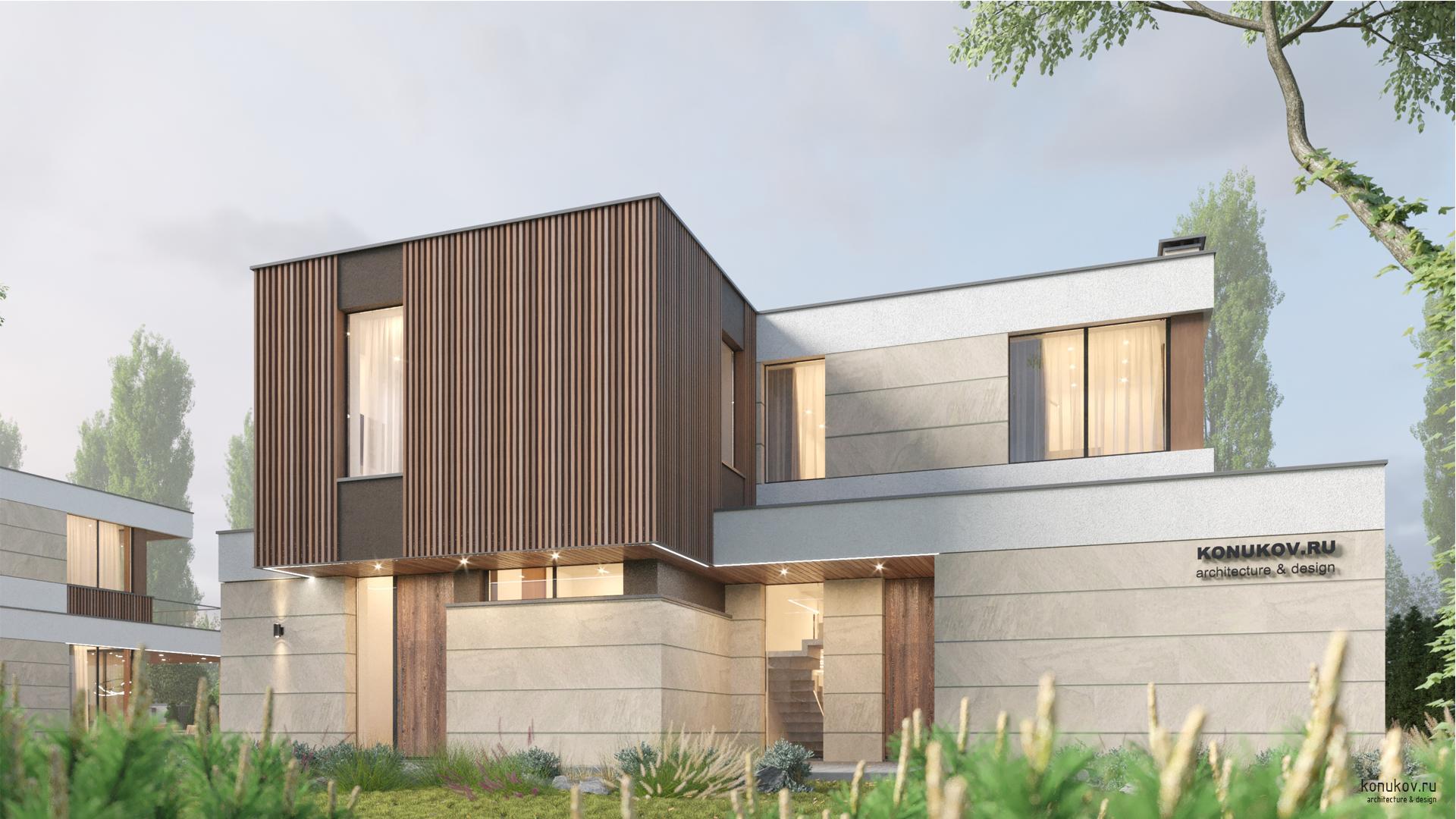 Два дома в современном стиле с двумя бассейнами