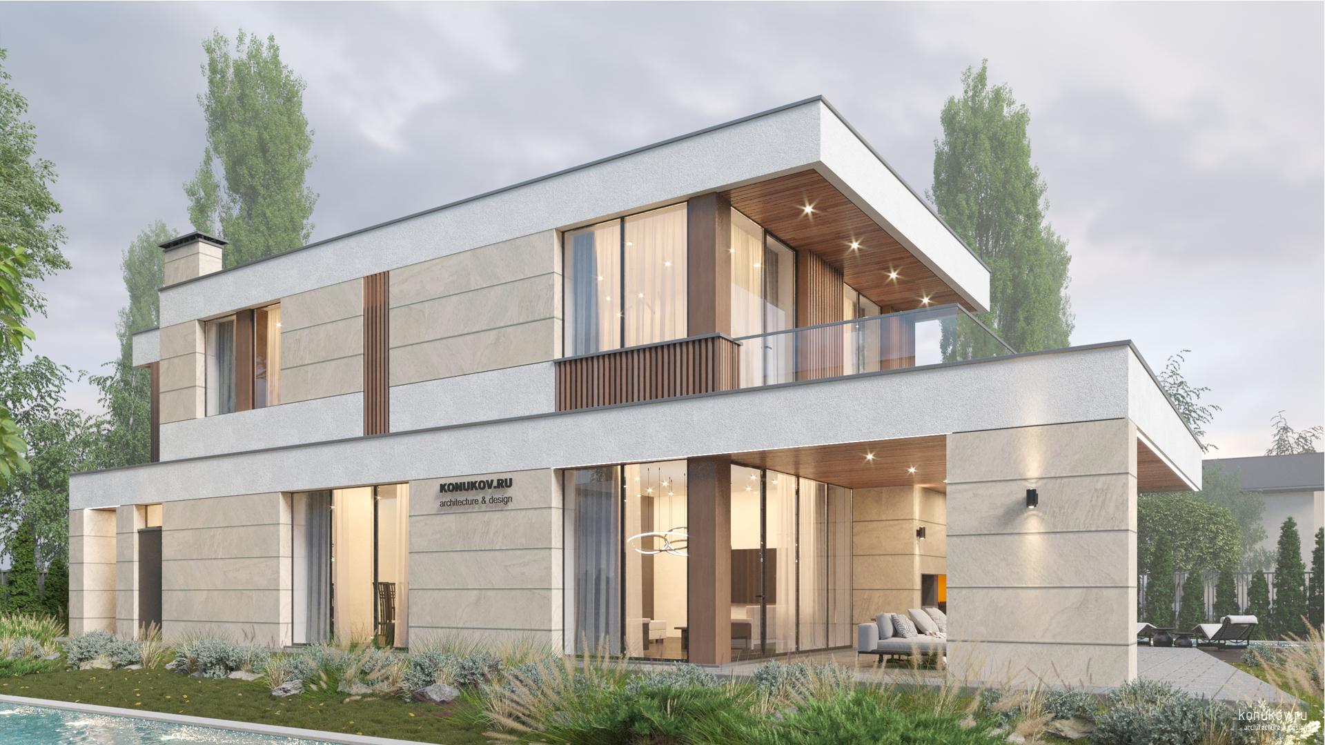 Два дома в современном стиле с двумя бассейнами