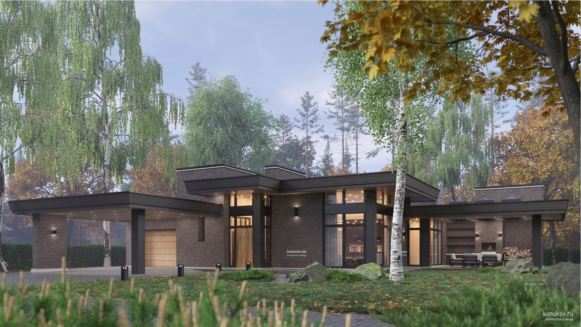 Одноэтажный дом с маленьким гаражом