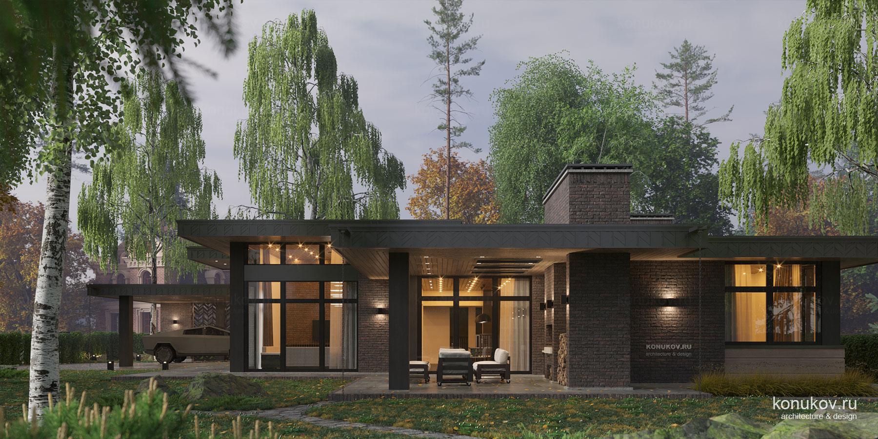 Одноэтажный дом с маленьким гаражом