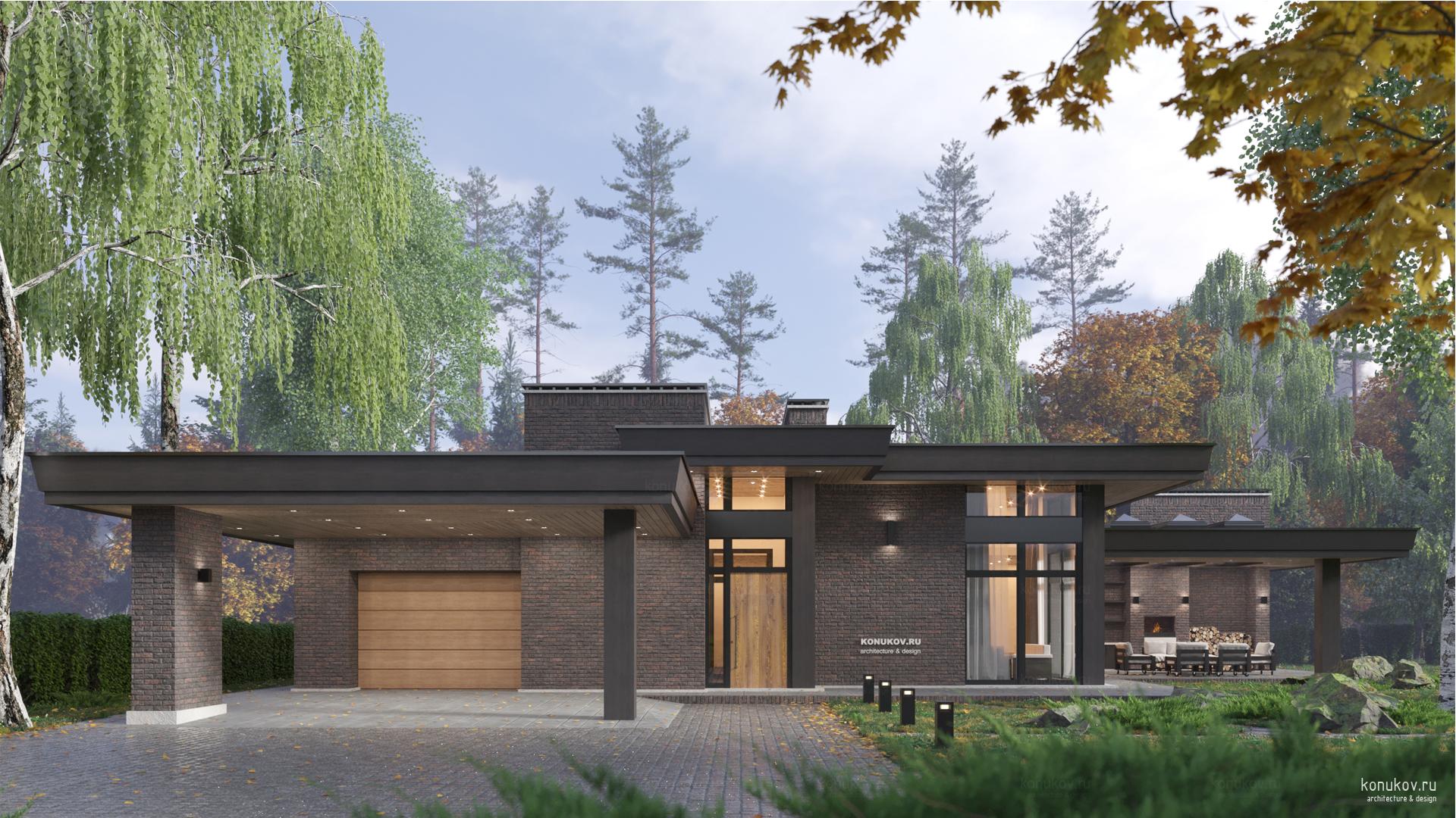 Одноэтажный дом с маленьким гаражом