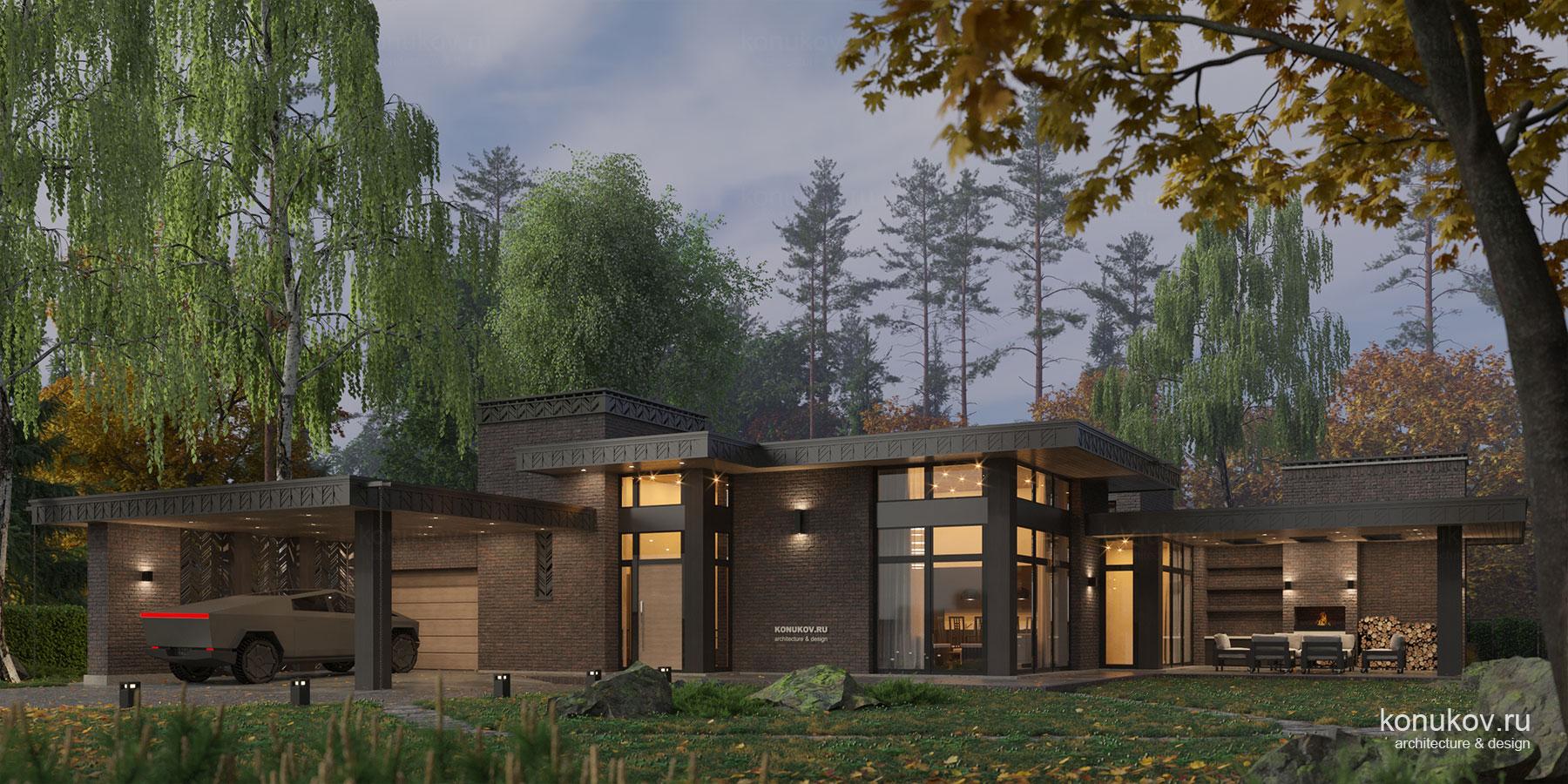 Одноэтажный дом с маленьким гаражом