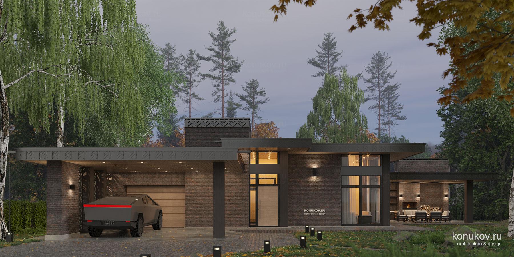 Одноэтажный дом с маленьким гаражом