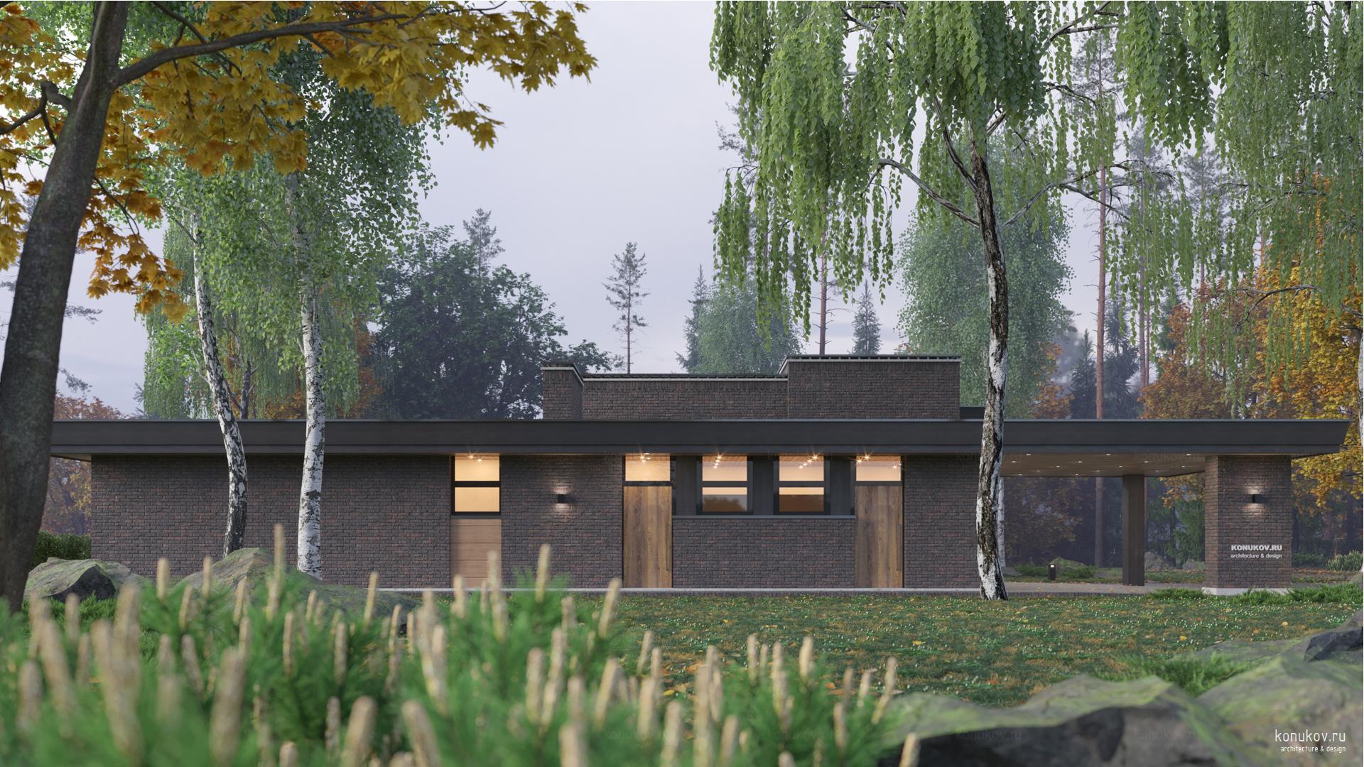 Одноэтажный дом с маленьким гаражом