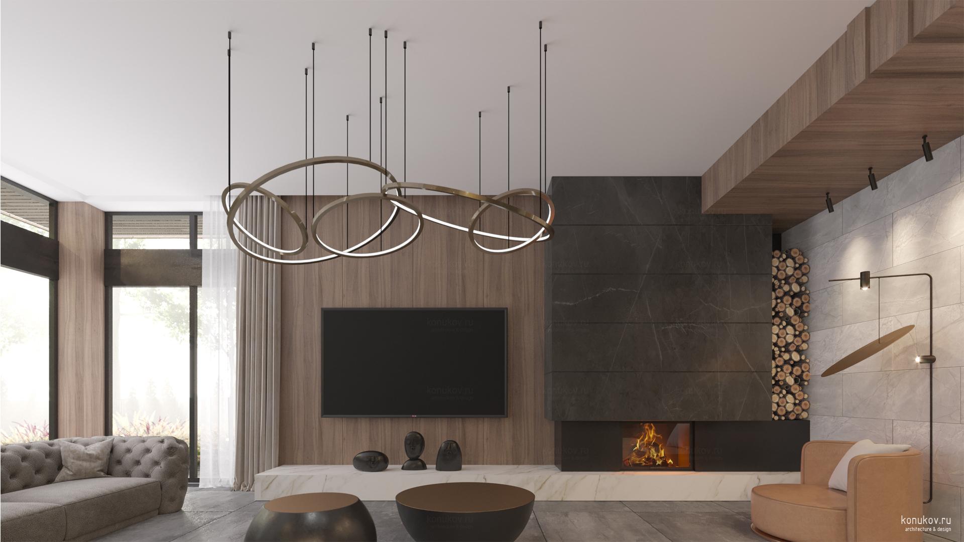 Гостиная. Вид на камин и телевизор