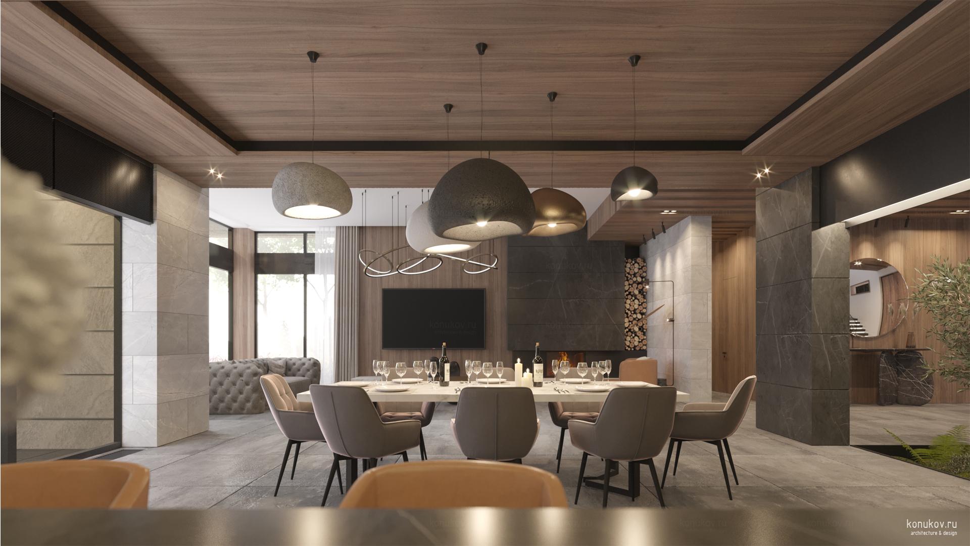 Столовая. Вид на камин гостиной