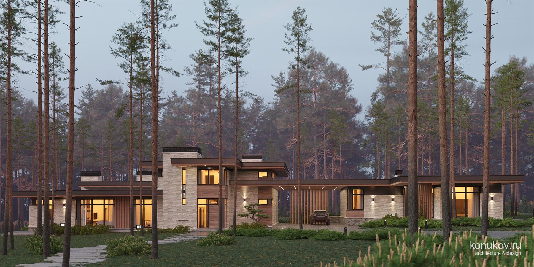 Дом в лесу в составе проекта территории частной резиденции