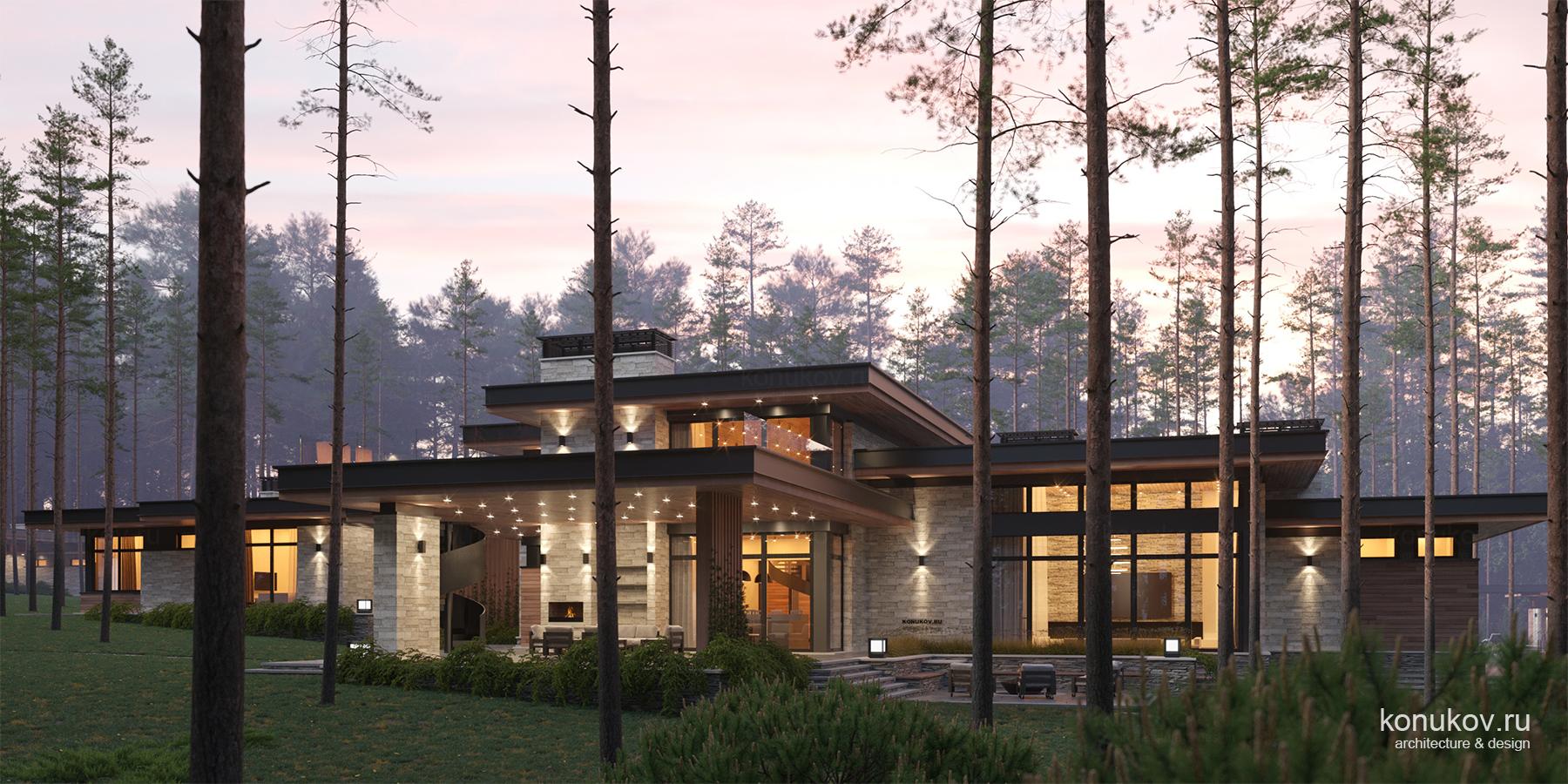 Дом в лесу в составе проекта территории частной резиденции