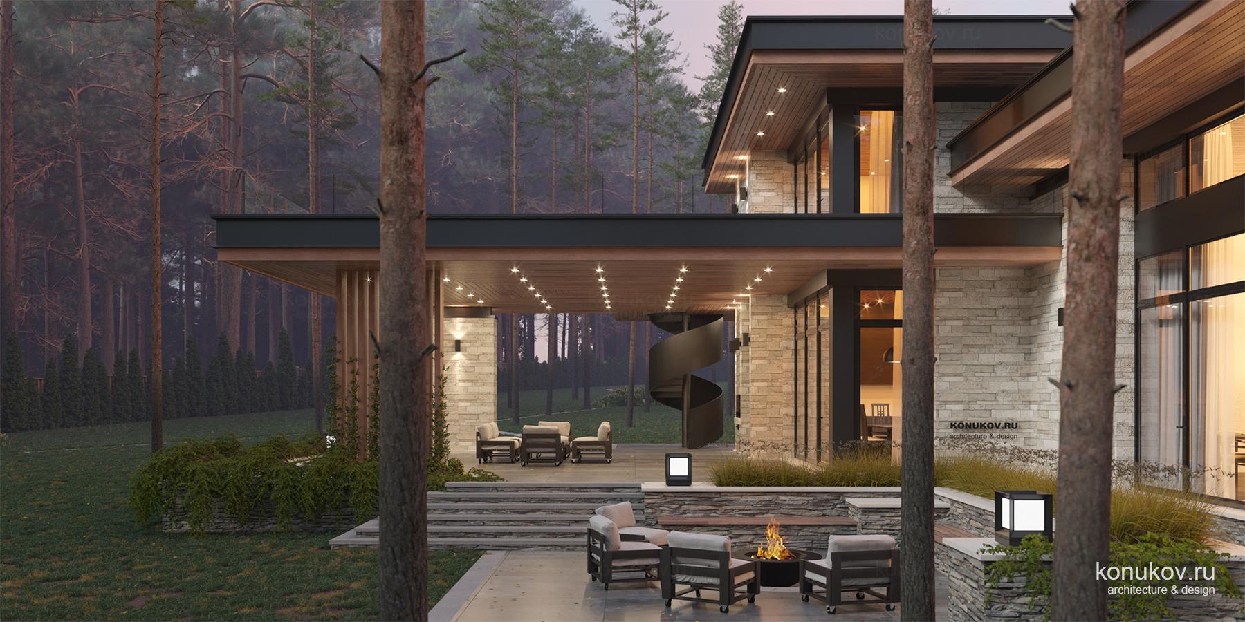 Дом в лесу в составе проекта территории частной резиденции